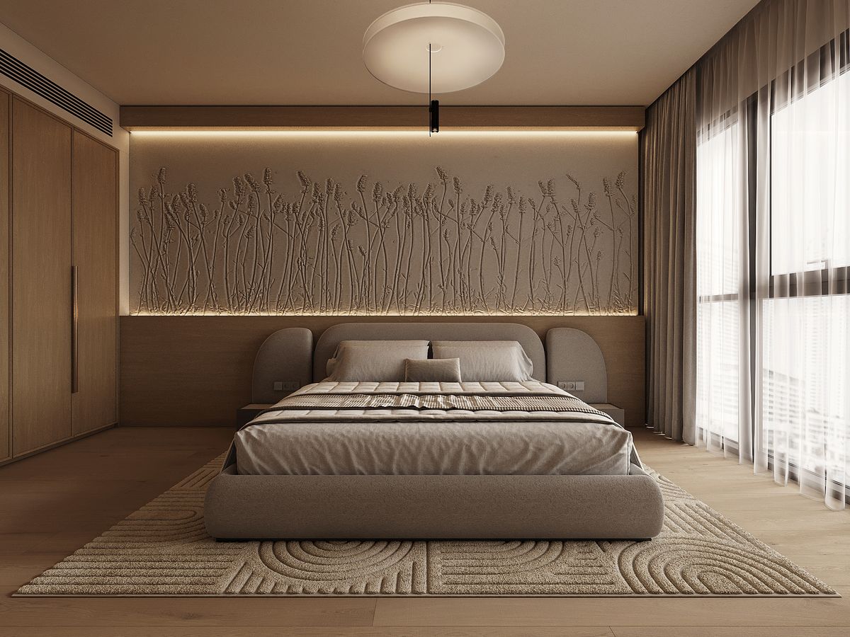 Contemporary Bedroom with Acoustic Wood Louver Feature Accent Wall #50
